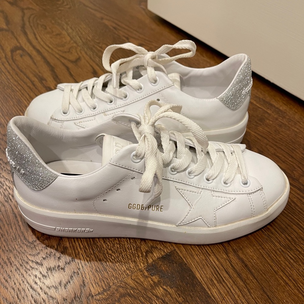 Golden Goose white pure star lowtop w glitter